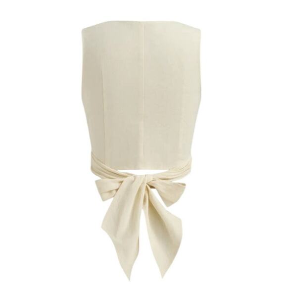 Micas Women's Beige XLarge Round Neckline Knotted Solid Tank Crop Top - Picture 4 of 6